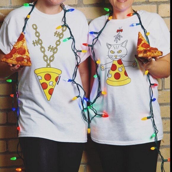 Pizza Pizza Mistletoe Cat t-shirt Size medium 2018 RARE - Picture 1 of 5